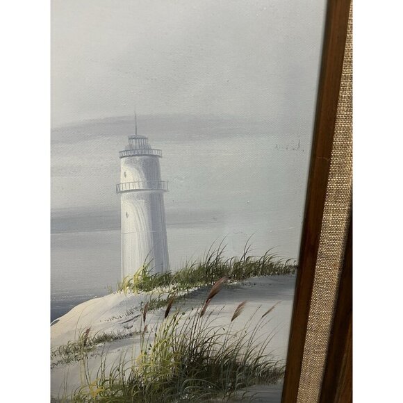 Vntg Nautical Oil Painting Engel Lighthouse Sea Shore Framed Signed K Wilson - Picture 6 of 12